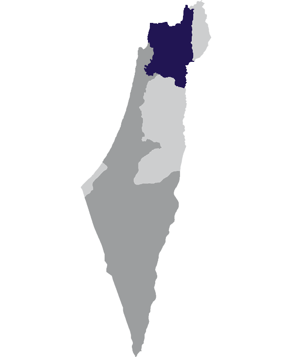 Landkaart Israël grijs met district Noord donkerblauw op transparante achtergrond - 600 * 733 pixels